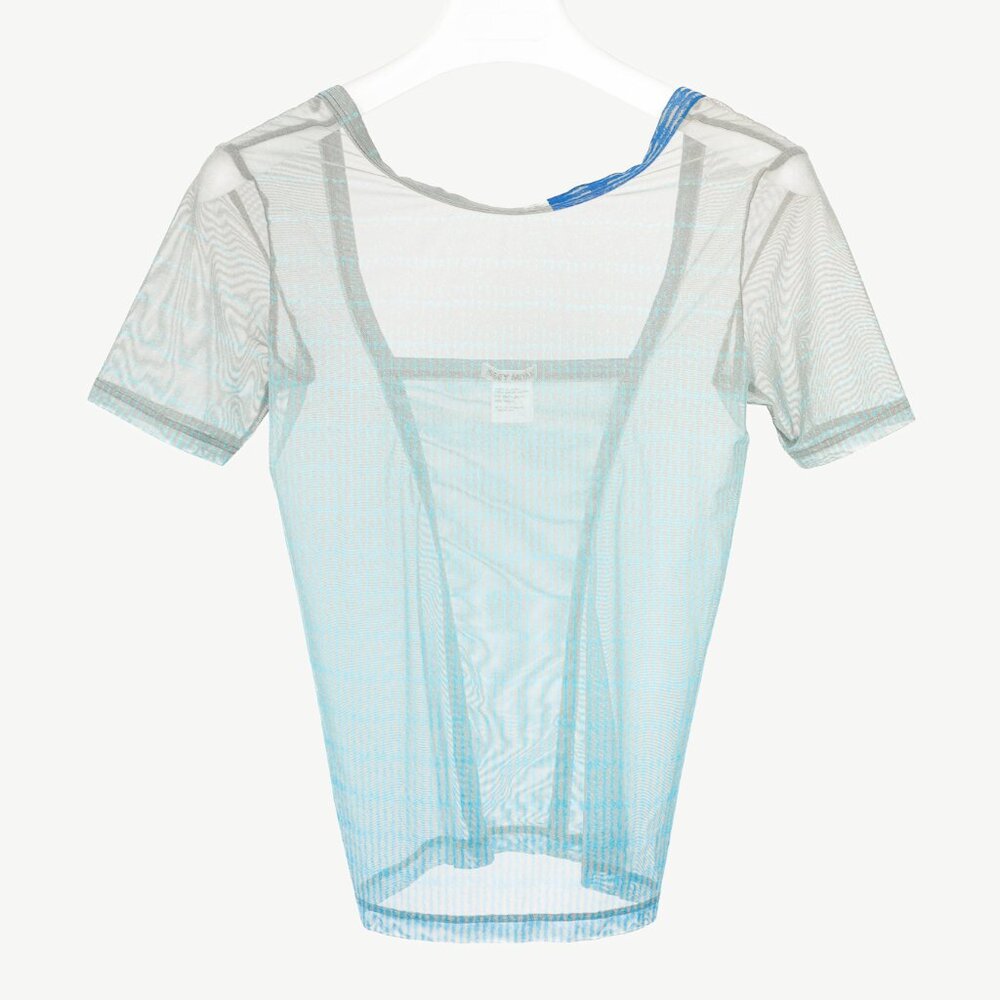 Issey Miyake Blue Printed Sheer Mesh Top